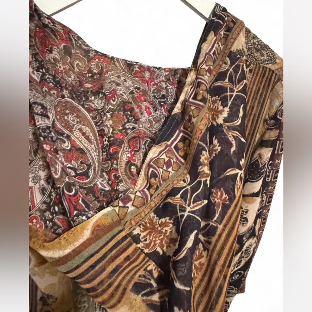Cynthia Bradley brown floral Paisley button front hooded cardigan reversible - Picture 6 of 8